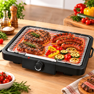 Churrasqueira Elétrica Grill Portátil Antiaderente Grelha Removível Sem Fumaça 127V Preta