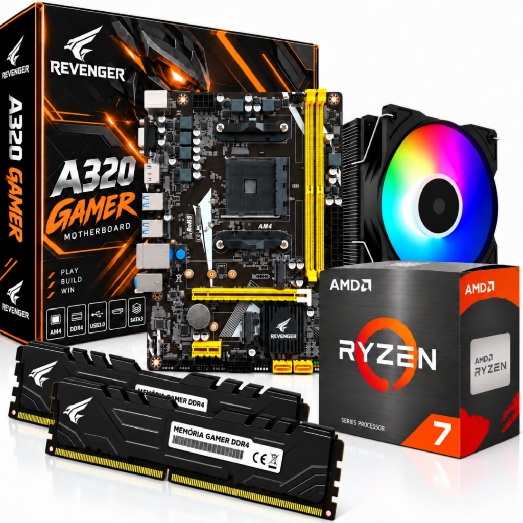 Kit Upgrade Gamer - Ryzen 7 + Placa Mãe M.2 + 32gb Ram Ddr4