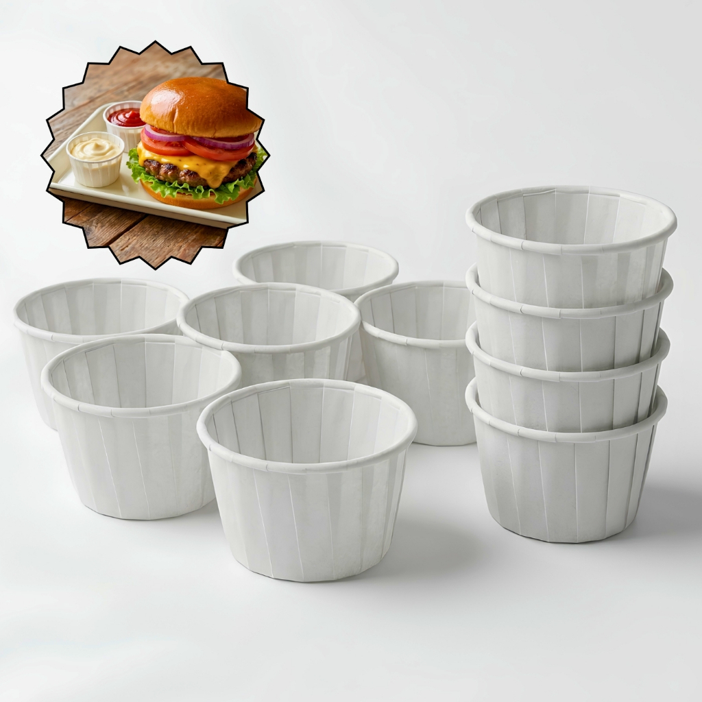 Kit 100, 200 ou 500 Potes para Molho 40ml Molhadeira de papel – Descartável Restaurante e Food Truck