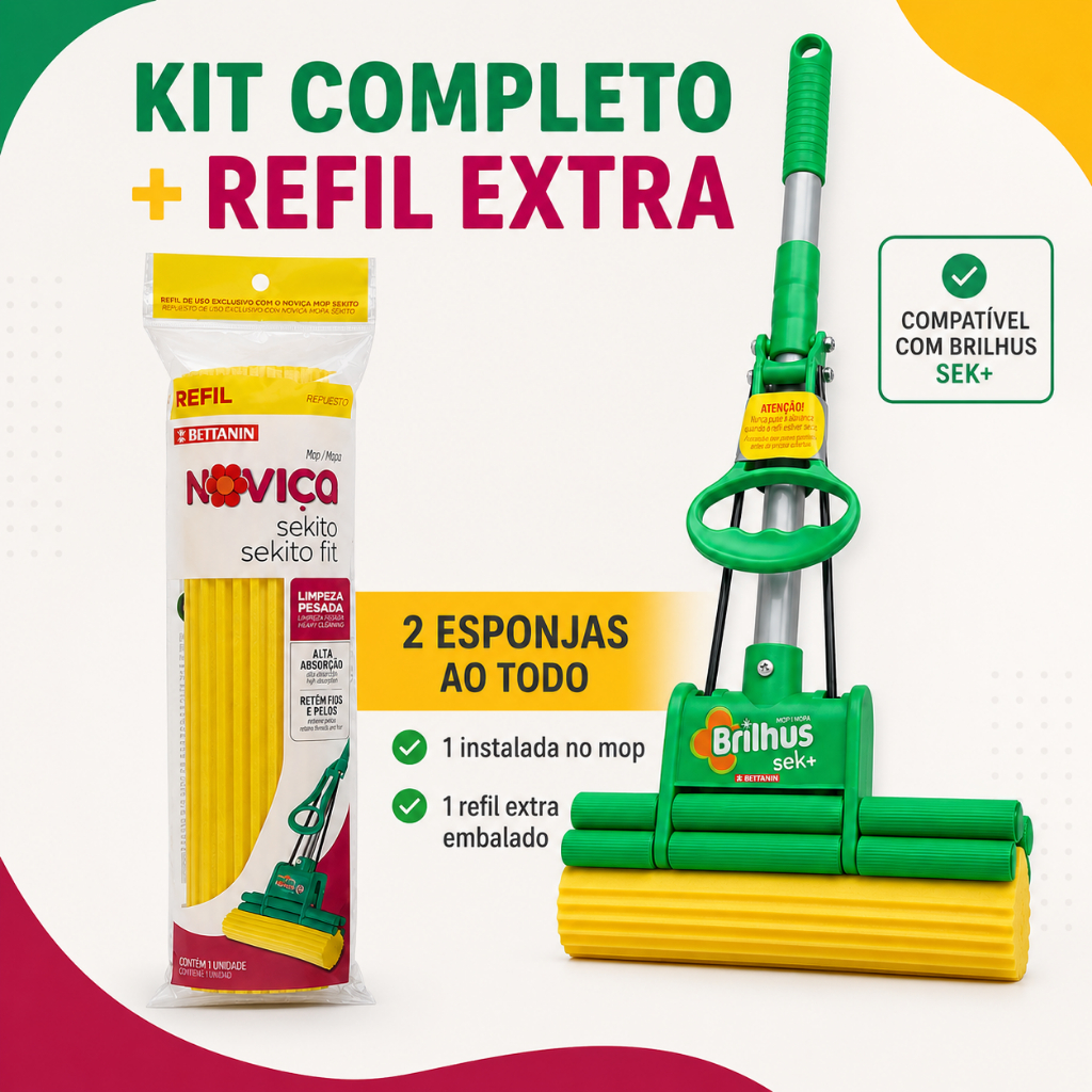 Mop Sekito Rodo Sek+ Brilhus Bettanin Com Refil Extra
