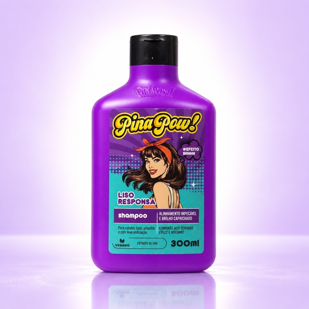 Shampoo Pinapow Liso Responsa 300Ml | Efeito Liso Antifrizz Sem Sulfato Brilho Intenso Proteção Térmica