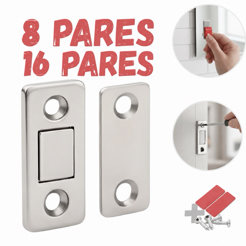 Kit Fecho 8/16 Magnético De Neodímio Trava Porta Armário Guarda Roupa Gaveta Imã Ultra Forte