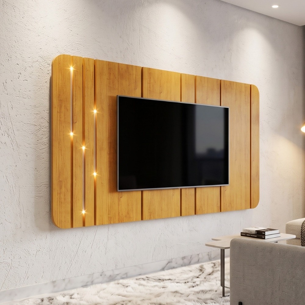 Painel Para TV 75 Pol Com LED Orgânico Dion D05 Cedro - Lyam Decor