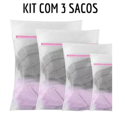 Kit 3 Sacos para lavar roupa com zíper - Saco para maquina de lavar - Pequeno Médio Grande
