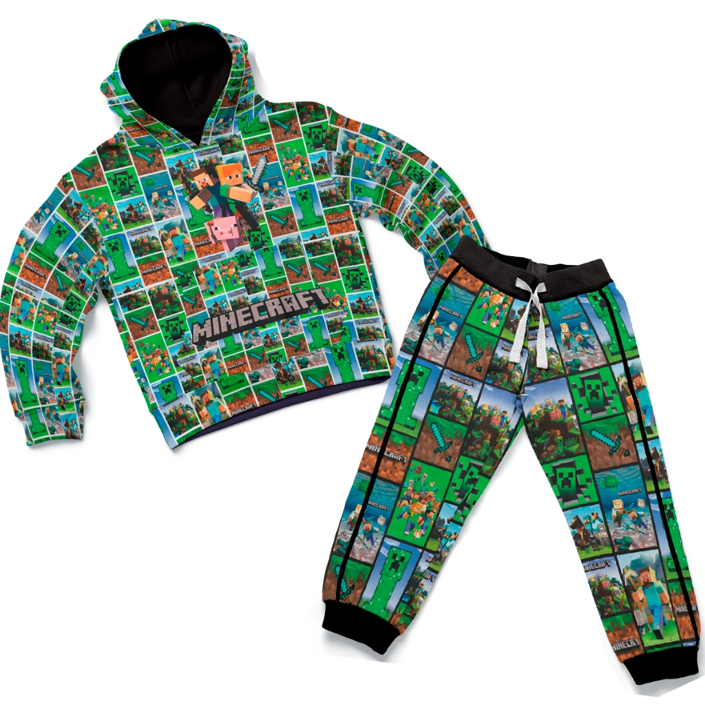 Kit Conjunto Moletom Infantil Blusa Canguru e Calça Escolar Personagens Colorido Divertido