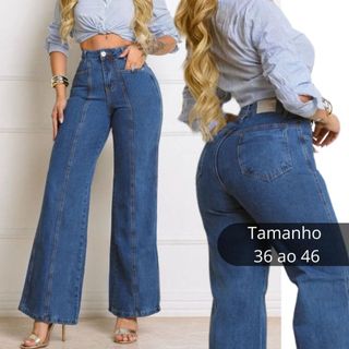 Calça Jeans Feminina Wide Leg Levanta Bumbum Cintura Alta