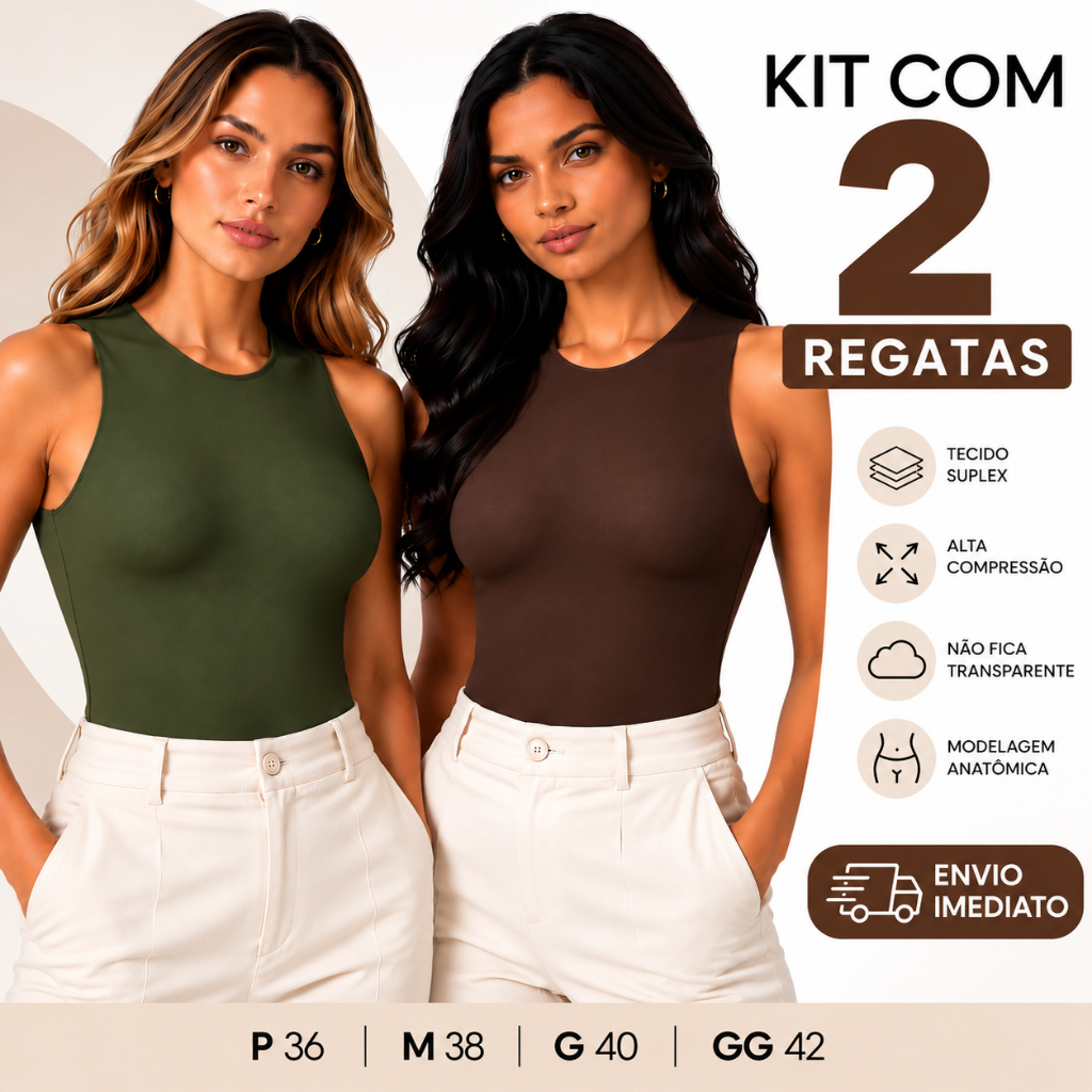 Kit 2 Regatas Femininas Suplex Alta Compressão Básica Lisa Blusinha Feminina Confortável
