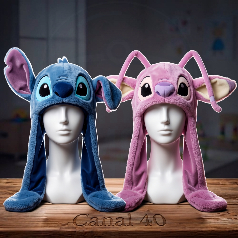 TOUCA COM MOVIMENTOS STITCH E ANGEL DISNEY TOYNG BRINQUEDOS MENINO MENINA PELÚCIA BICHO AZUL ROSA