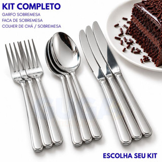 Kit Talheres Sobremesa Aço Inox Qualidade Premium Garfo Faca Colher Profissional Durável Restaurante