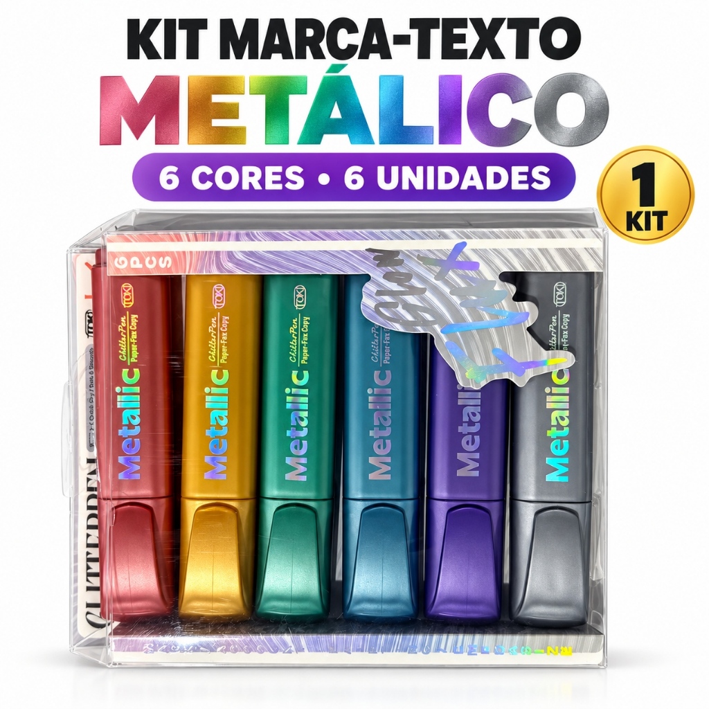 Kit 6 Marca-Textos Metálicos Ponta Chanfrada para Estudo Lettering Planner e Desenho