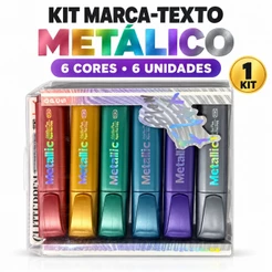 Kit 6 Marca-Textos Metálicos Ponta Chanfrada para Estudo Lettering Planner e Desenho