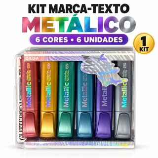 Kit 6 Marca-Textos Metálicos Ponta Chanfrada para Estudo Lettering Planner e Desenho