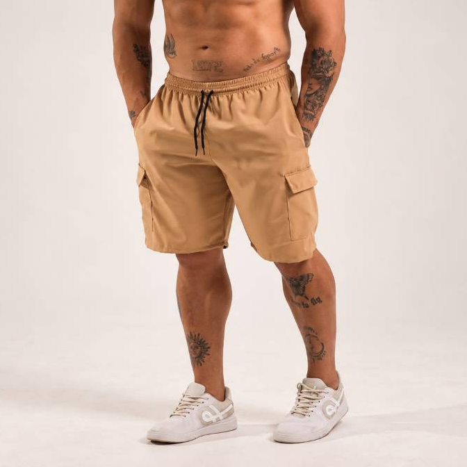 Bermuda cargo masculina tactel elastano streetwear bolso shorts plus size