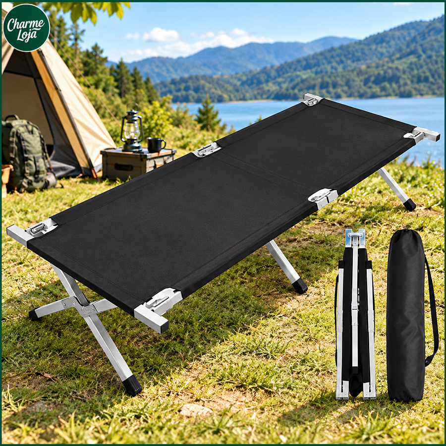 Cama Dobrável para Camping 190x64x42cm Portátil com Bolsa e Tecido Oxford para Viagem Pesca e Acampamento