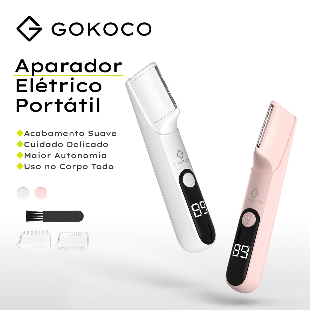 GOKOCO Aparador Feminino Depilador Elétrico Corporal Recarregável USB Tipo-C para Pernas Axilas e Corpo com Visor LED