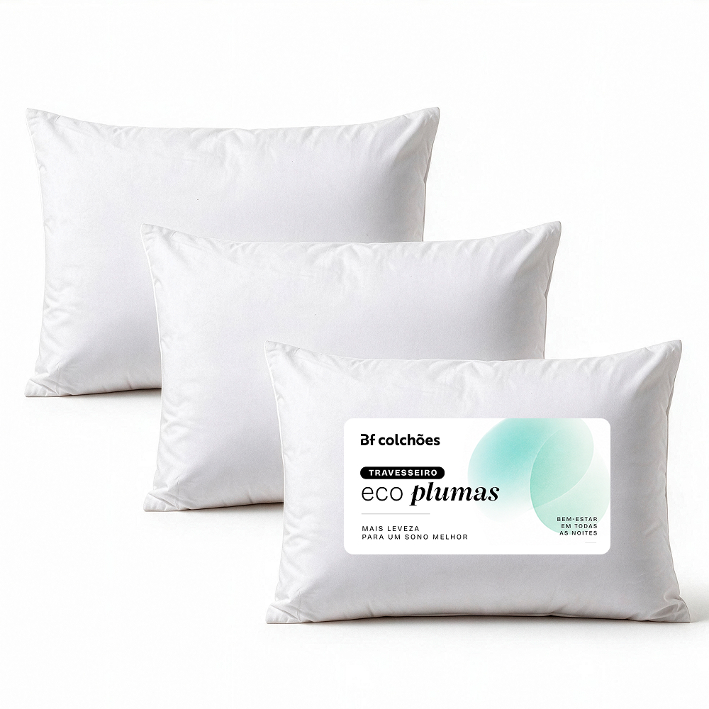 Kit 3 Travesseiro Antialérgico Percal 180 Fios Ecoplumas Fibra Siliconada 50x70x14cm BF Colchões