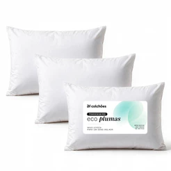 Kit 3 Travesseiro Antialérgico Percal 180 Fios Ecoplumas Fibra Siliconada 50x70x14cm BF Colchões