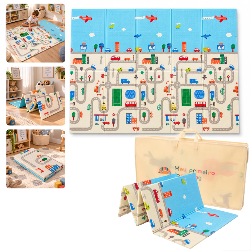 Tapete Infantil de Atividades Dupla Face Cidade Pista Tatame Térmico Emborrachado 150 x 120 x 0,6cm