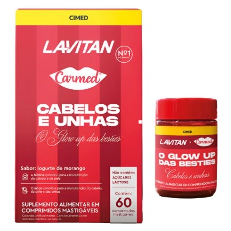 Lavitan Carmed Cabelo e Unha Suplemento Comp Mastigaveis Sabor Iogurte de Morango