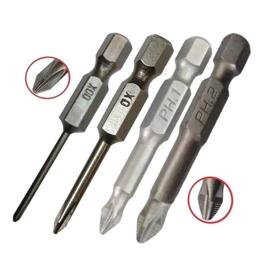 Kit jogo pontas bits phillips PH00 PH0 PH1 PH2 50mm para precisão eletrônica até parafusos médios