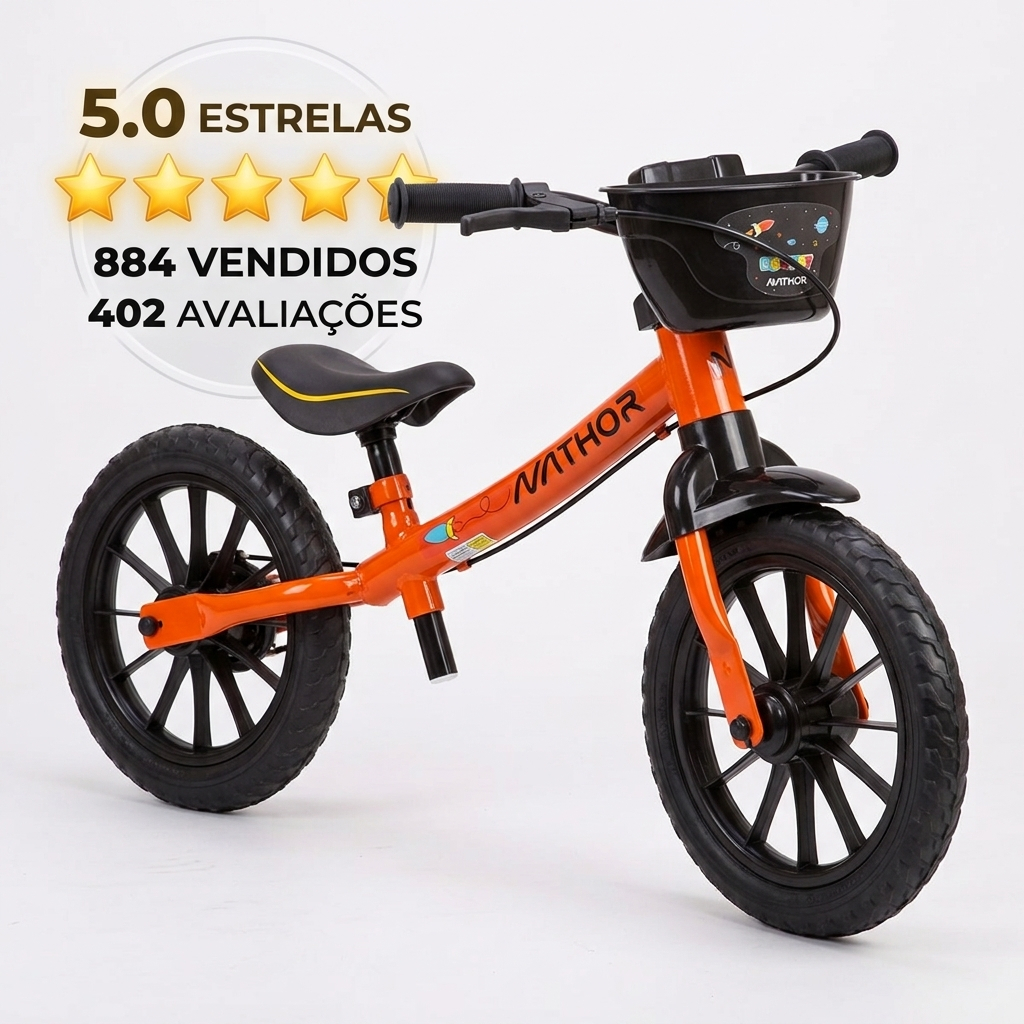 Bicicleta Equilíbrio Infantil Nathor Balance Bike Aro 12 Sem Pedal Menino Com Cestinhaa