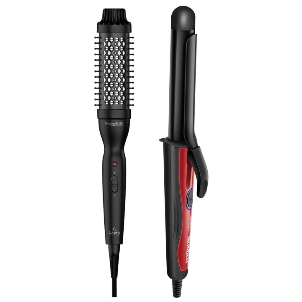 Kit Escova Alisadora Termica Modelador Cachos EM-12 25mm Ondulador Ajuda a Reduzir o Frizz Cachos Definidos Bivolt