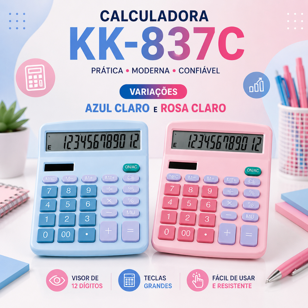 Calculadora de mesa de 12 dígitos, visor e teclas grandes