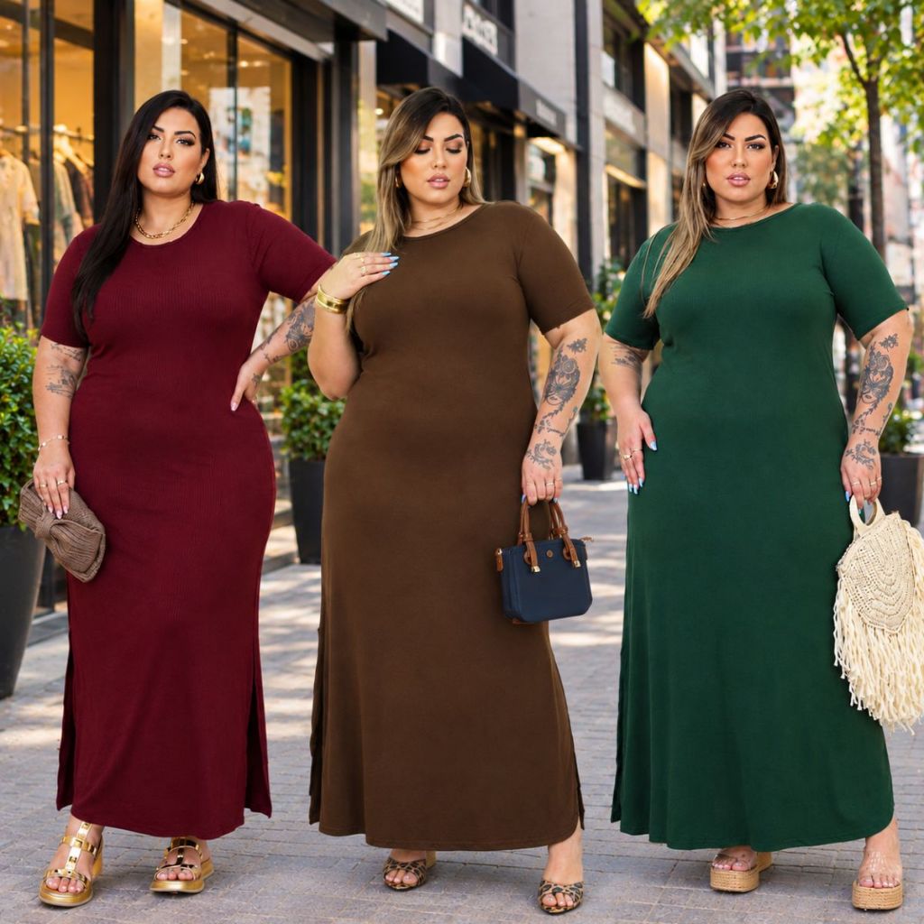 Kit 3 Vestidos Longos Plus Size Curve Festa Evangélico Social veste do 42 ao 58 Verão Feminino Sise · foto 2