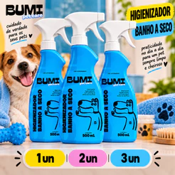 Kit Banho a Seco Spray Bumi Pet 500 mL para Cães e Gatos l 1 a 3 un