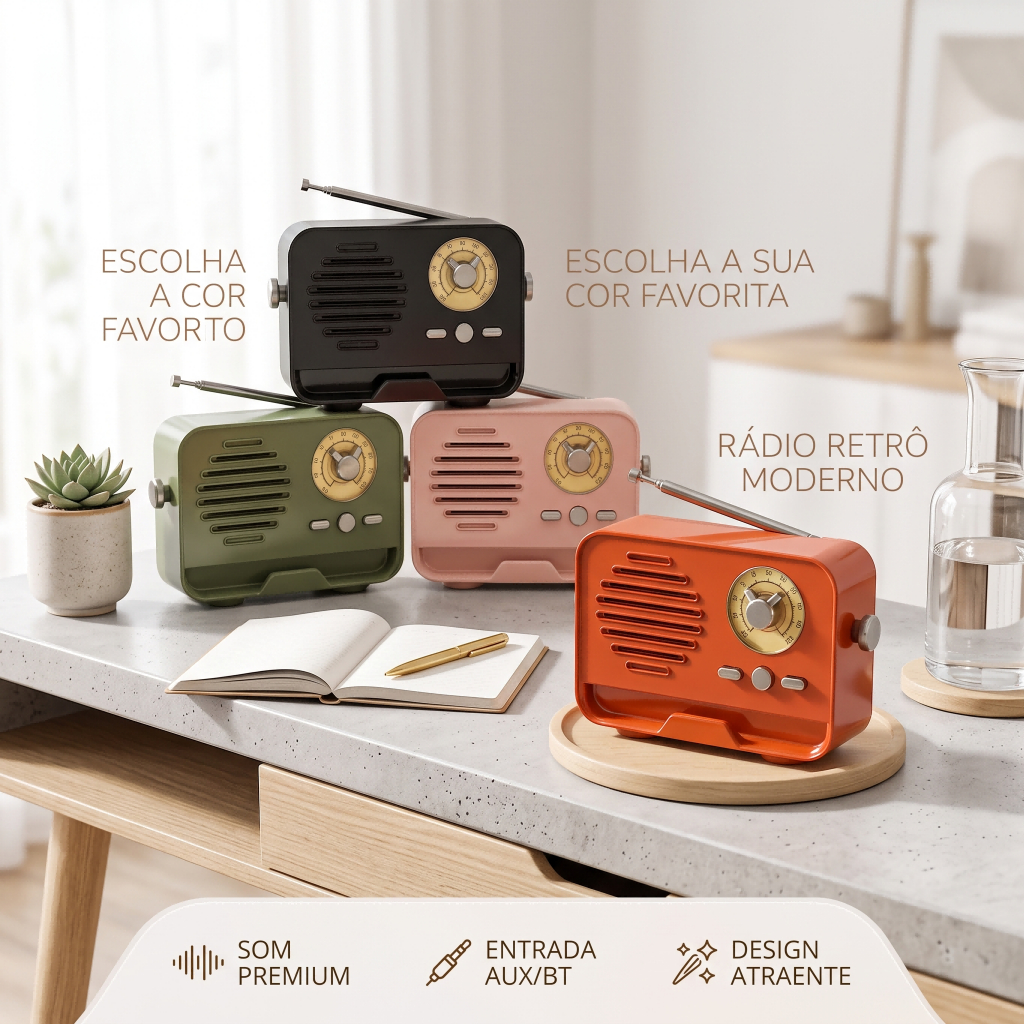 Rádio Mini Portátil FM Bluetooth Caixinha De Som Pendrive SD Recarregável Forte AD-8099