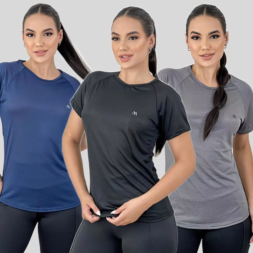 Kit 3 Camiseta Feminina Blusa Dry Fit Academia Fitness Treino Esportiva — imagem 1