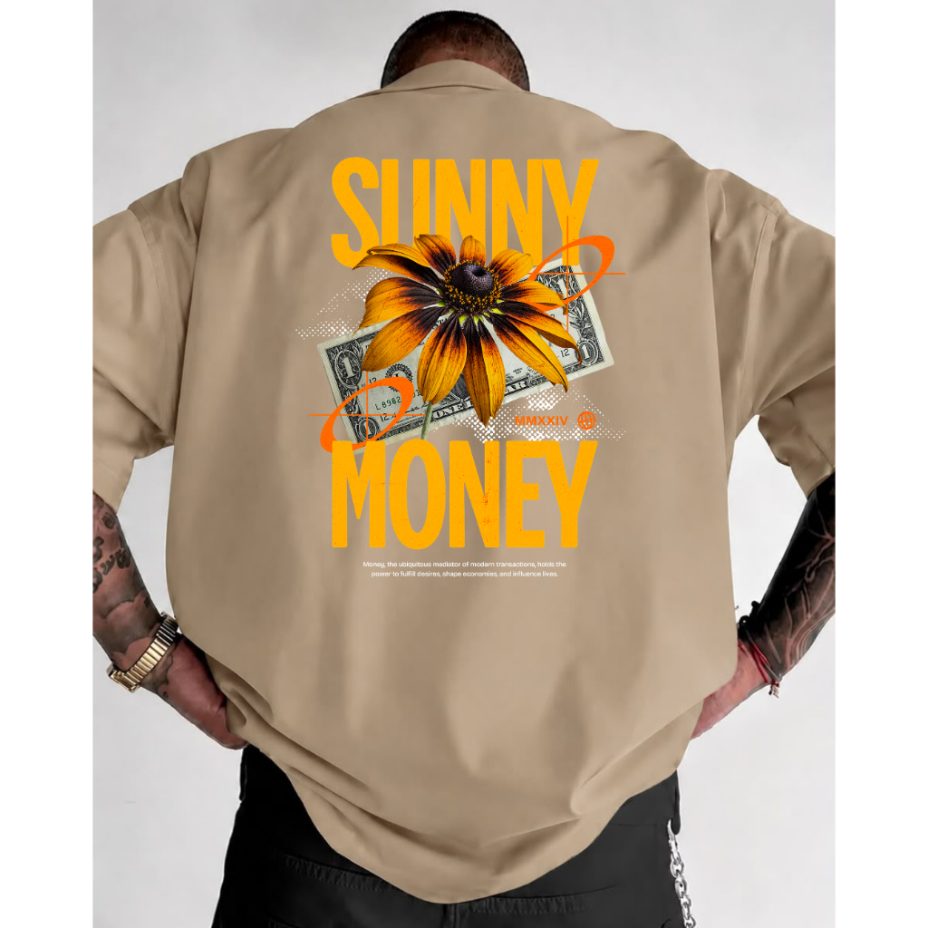 Camisa camiseta Basica masculina 100% Algodão estampada Girassol SUNNY MONEY Moda Masculina Verão Leve Confortavel