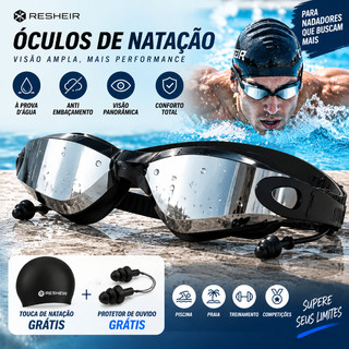 Kit Óculos de Natação Adulto + Touca, Óculos Antiembaçante Proteção UV, Confortável para Piscina e Praia