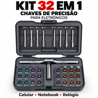 Kit Chave de Precisão 32 em 1 com Catraca e Pontas para Celular Notebook Eletrônicos e Manutenção