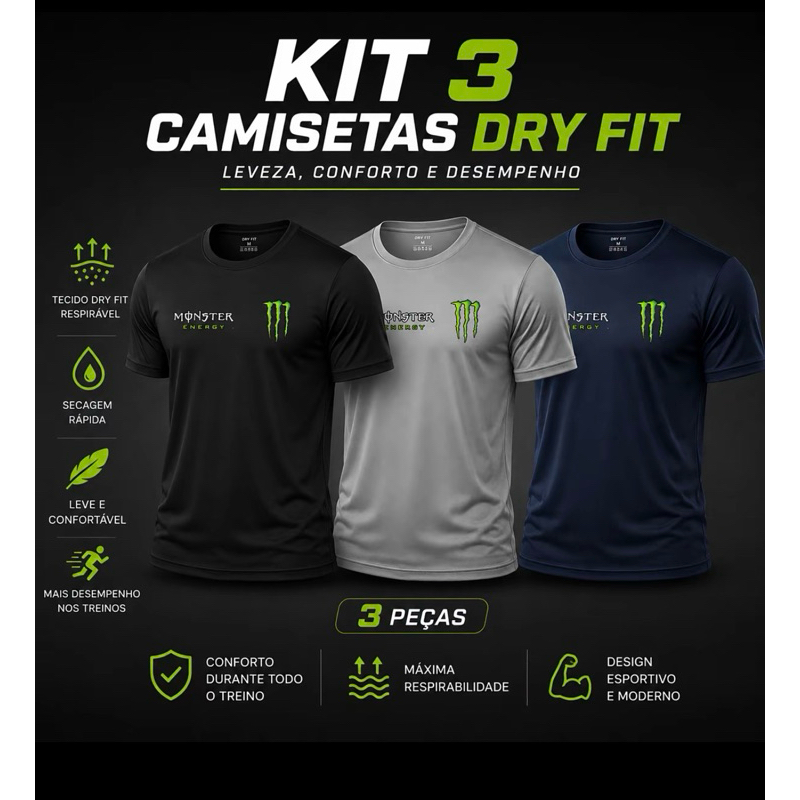 Kit 3 CAMISETA DRYFIT MASCULINA STREETWEAR 100% ALGODÃO GOLA REDONDA REFORÇADA ESTILOSA LANÇAMENTO