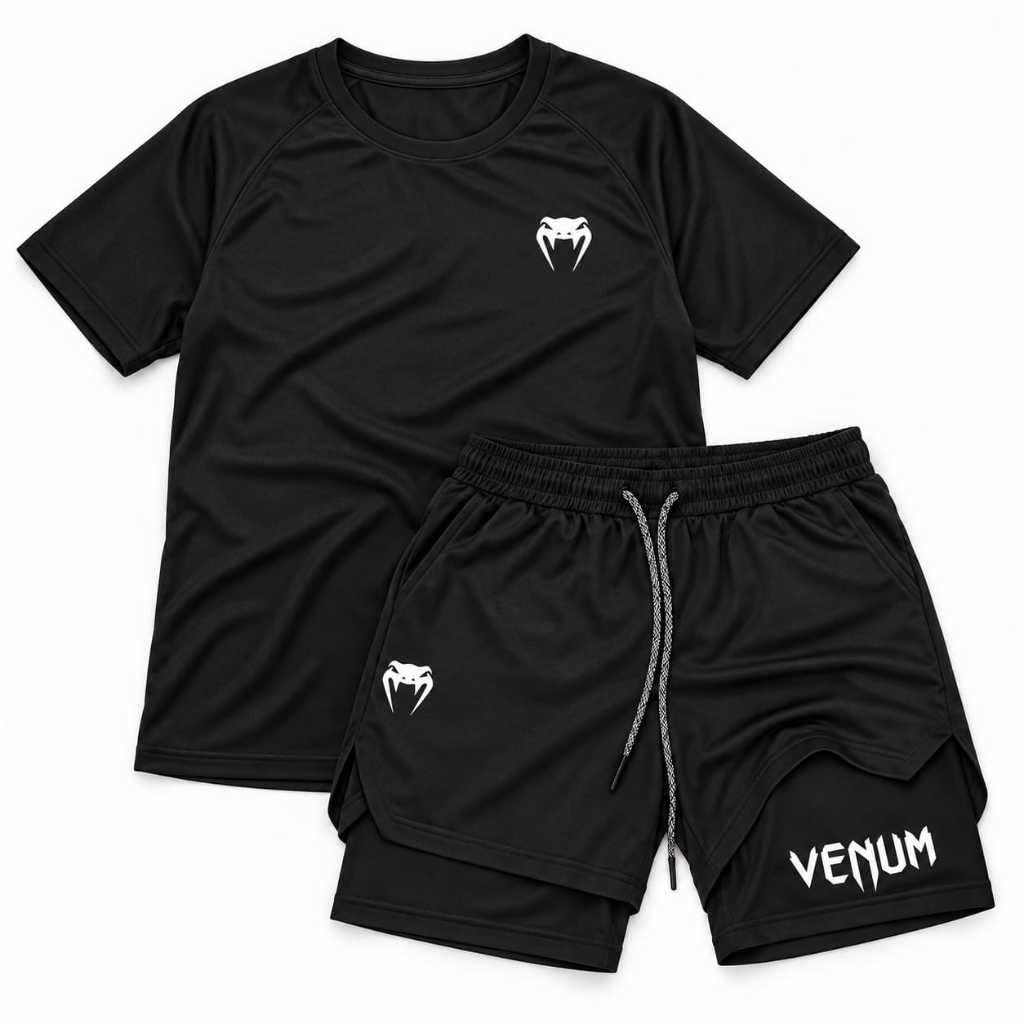 Conjunto Academia Masculino Venum Camiseta Dry Fit e Short 2 em 1 Compressão Treino