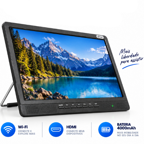 TV Digital Portátil 17,3" Monitor LCD Android 14 HDMI USB Bateria 4000mAh Wi-Fi Controle Remoto