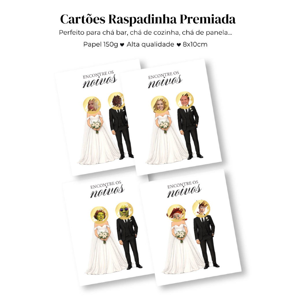 Cartão raspadinha Divertida Encontre os noivos, Casamento, chá bar, chá de panela, chá lingerie, ache os noivos