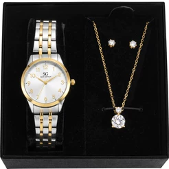 Kit Relógio Colar Brincos Bicolor Feminino Saint Germain Elegante Delicado Luxuoso Sofisticado