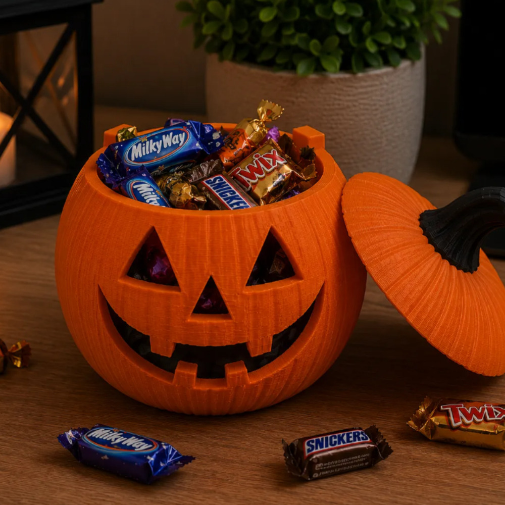 Abóbora de Halloween Decorativa Porta Doces para Festa e Casa com Tampa — imagem 2 de 2