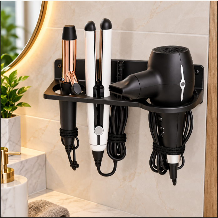 Suporte Organizador de Parede para Secador Chapinha Babyliss Porta Acessórios de Cabelo