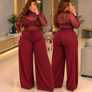 Calça Plus Size Feminina Social Calça Wide Leg Feminina Calsa Feminina Plus Size Calça Larga Feminina Plus Size Causa