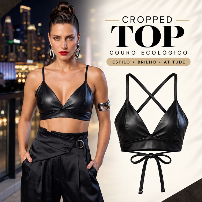 Cropped Top Tipo Sutia Em Courino Ecologico Festa Balada Noite Fantasia