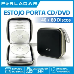 Estojo Organizador de CDs DVDs 40/80, à Prova de Poeira e Água, com Zíper, Porta CD para Carro, Casa e Escritório