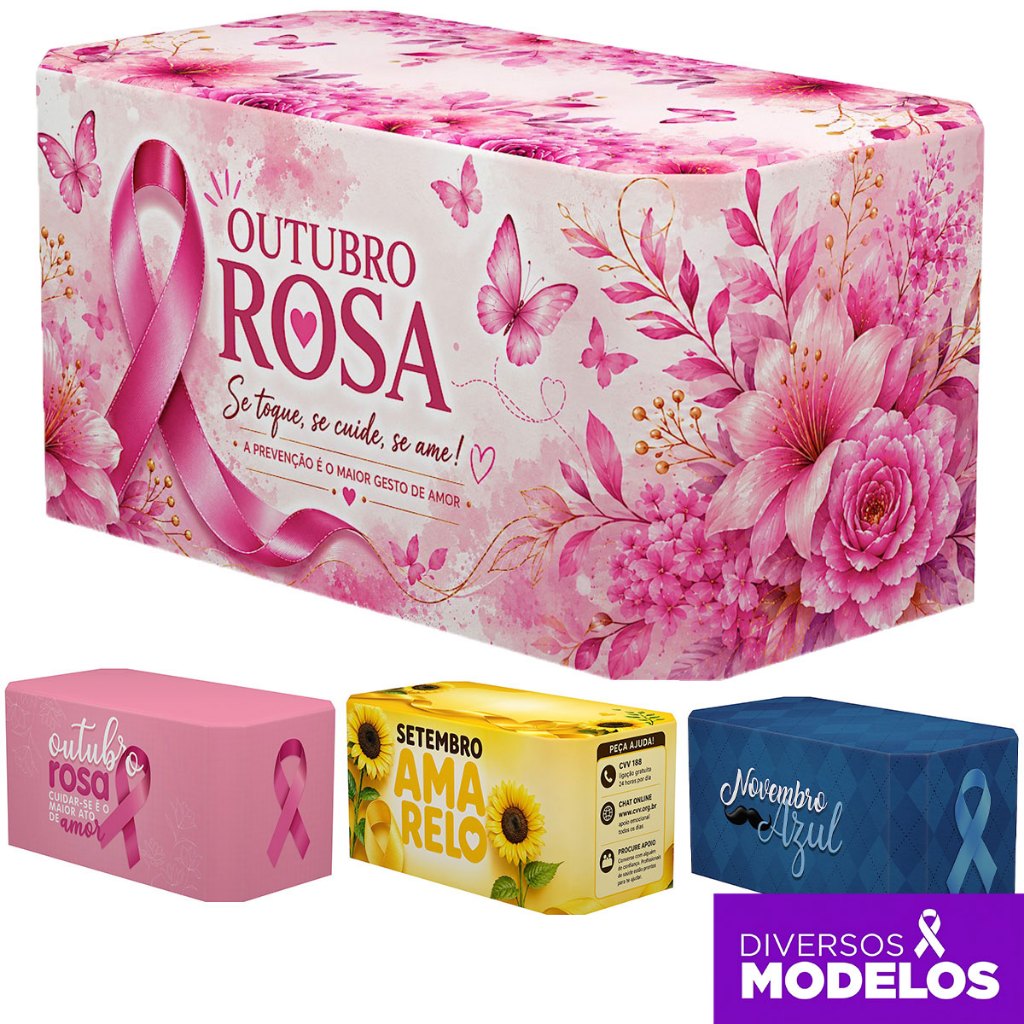 Capa Mesa Outubro Rosa Decoração Campanha Conscientização Forro de Mesa Toalha Sublimada Veste Fácil