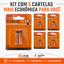 Pilha Alcalina AAA Palito Foxlux 1,5V LR03 Kit com 10