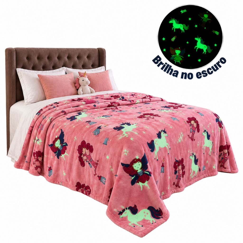 Manta Infantil Brilha no Escuro 2,00x1,80m Casal Antialérgica Microfibra Fluorescente Quarto