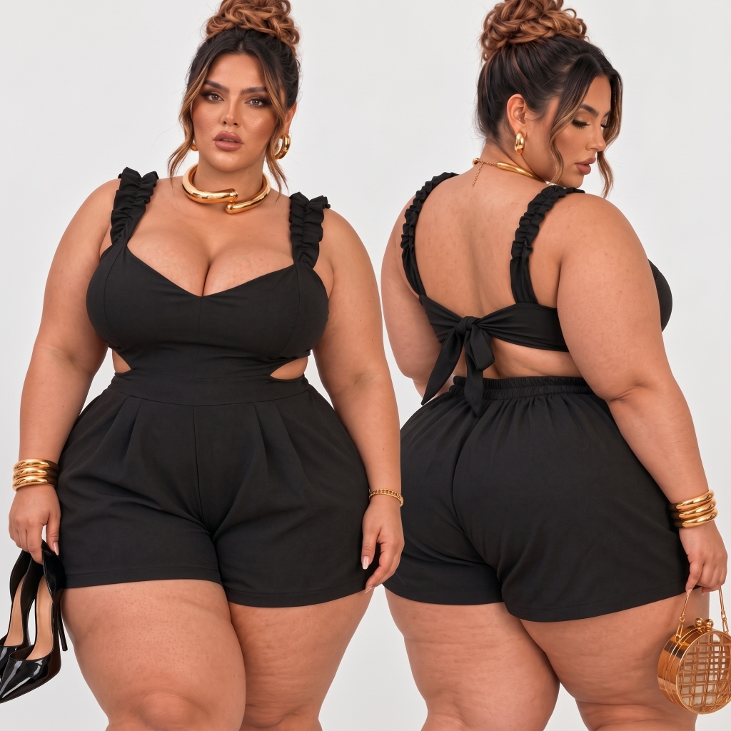 Macaquinho Feminino Curto Short Plus Size Costas Abertas de Amarrar 46 ao 56