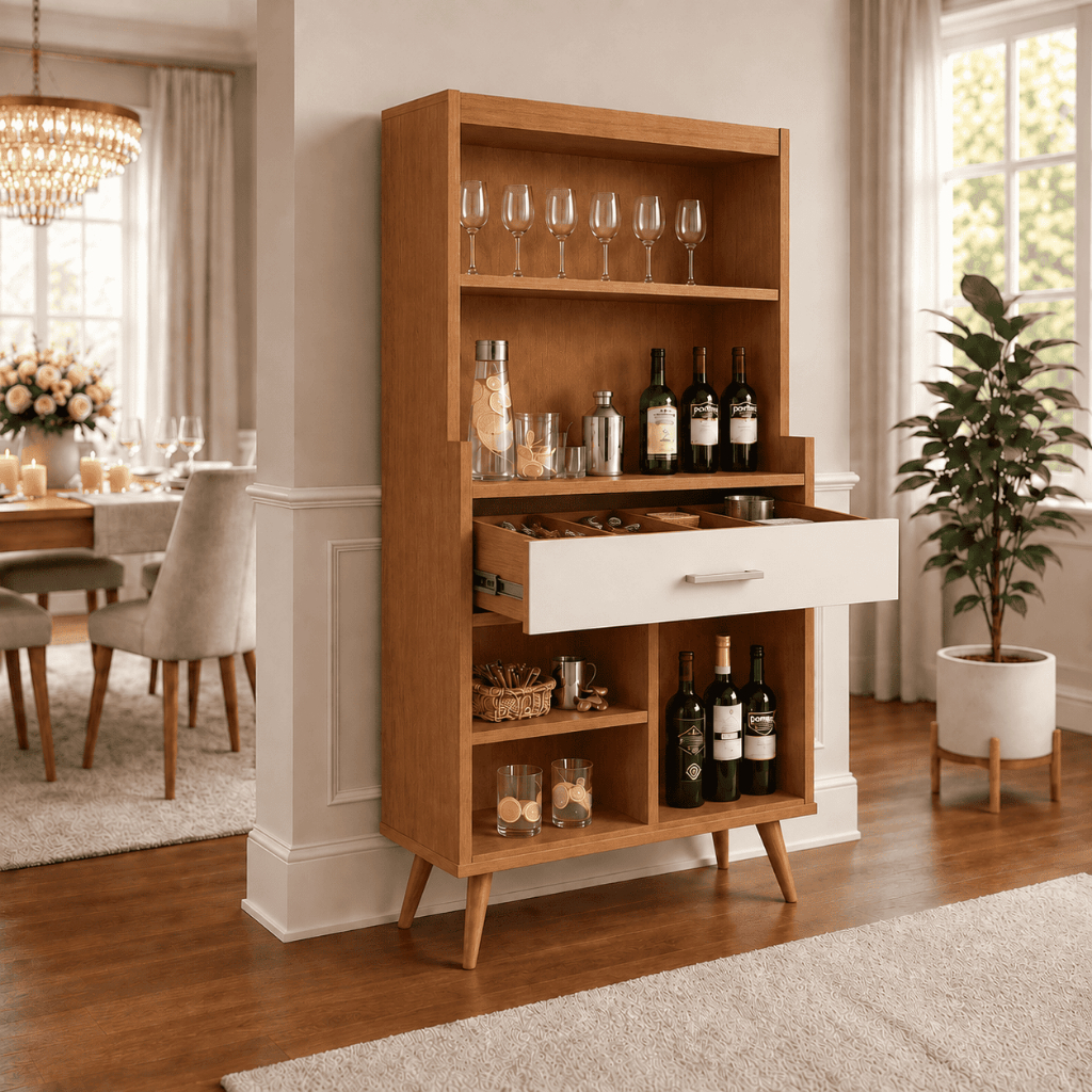 Novo Armário Adega Bar Cristaleira Aparador Buffet Retrô Madeira P/Sala e Cozinha e Hall de Entrada