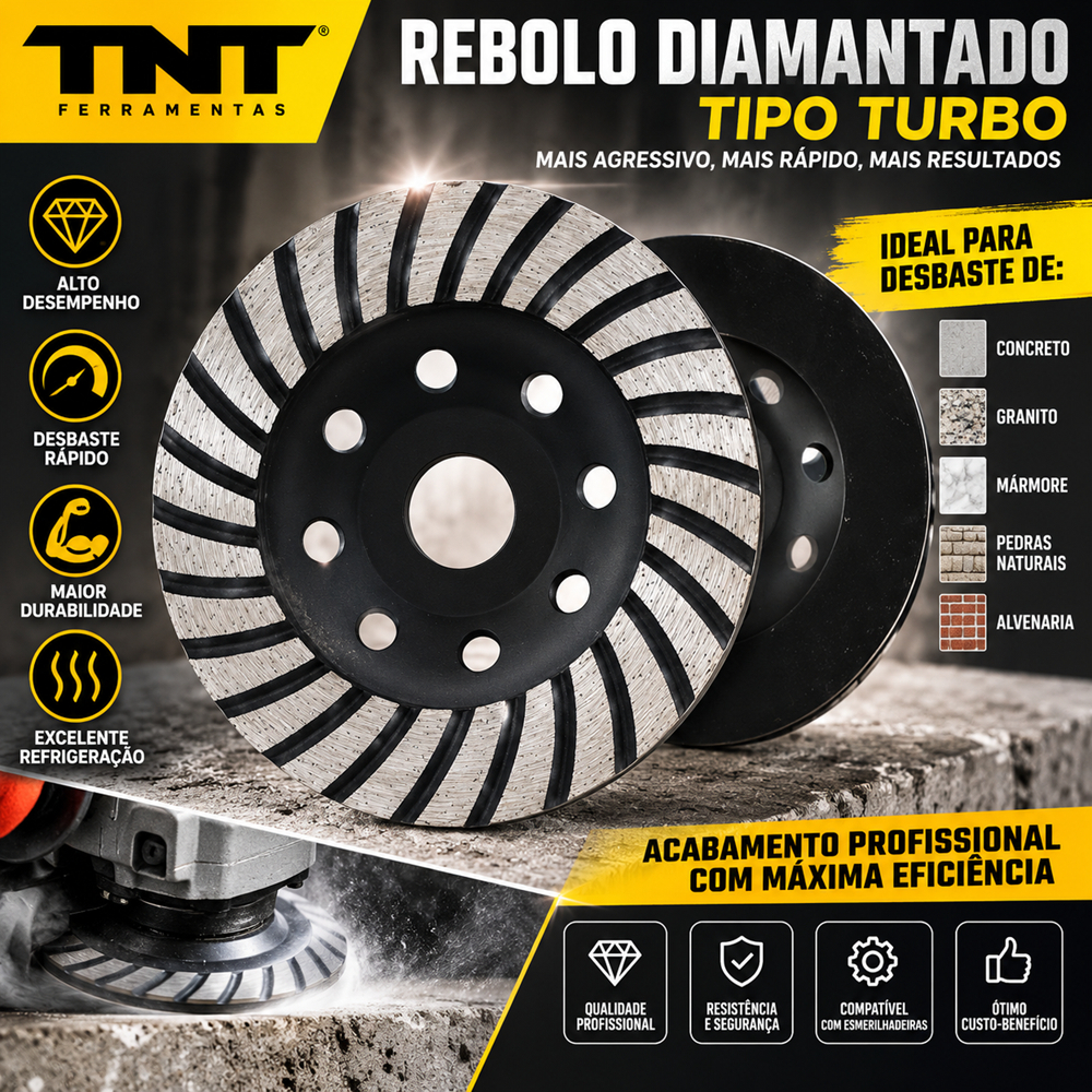 Rebolo Fresa Disco Desbaste Concreto Granito Mármore 115mm